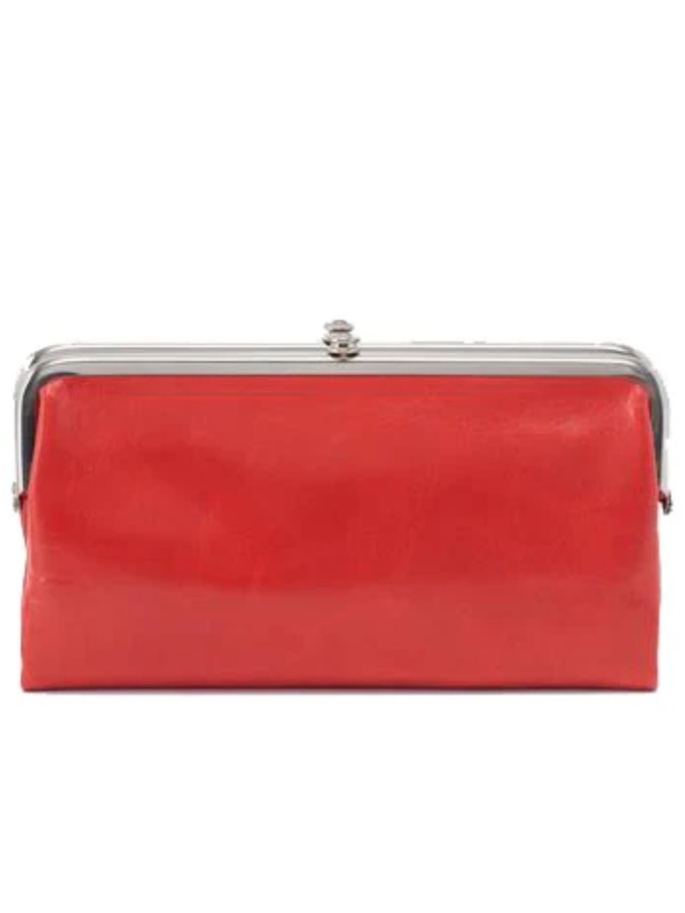 HOBO Red Frame-Top Leather Clutch with Silver Hardware